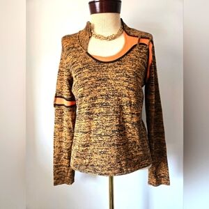 JAIMIE SADOCK Silk/ Cotton Mock Neck Brown/Black/Peach Top. Size Small